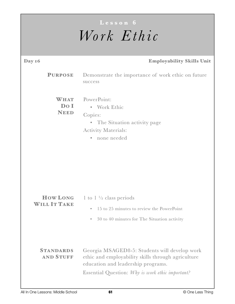 8 06 work ethic lesson plan download one less thing