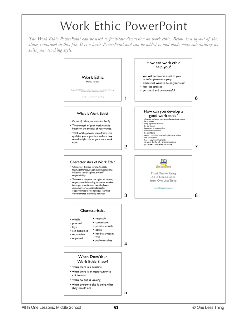 8 06 work ethic lesson plan download one less thing