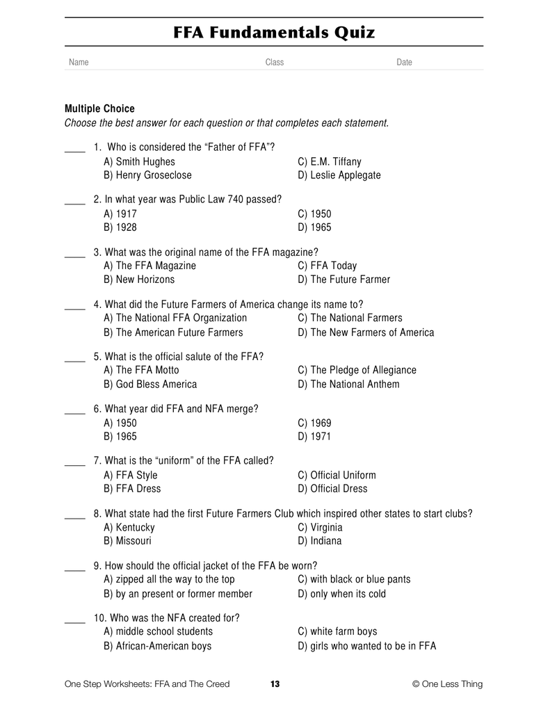 ffa basics the creed one step worksheet downloads one less thing