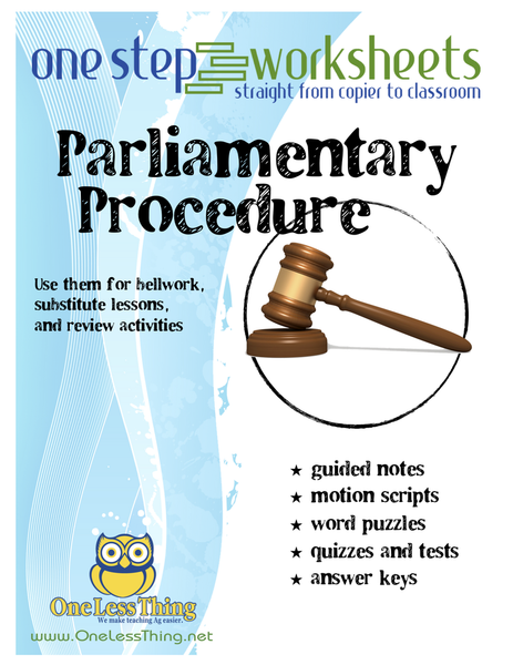 Parliamentary Procedure, One Step Worksheet Downloads - One Less Thing