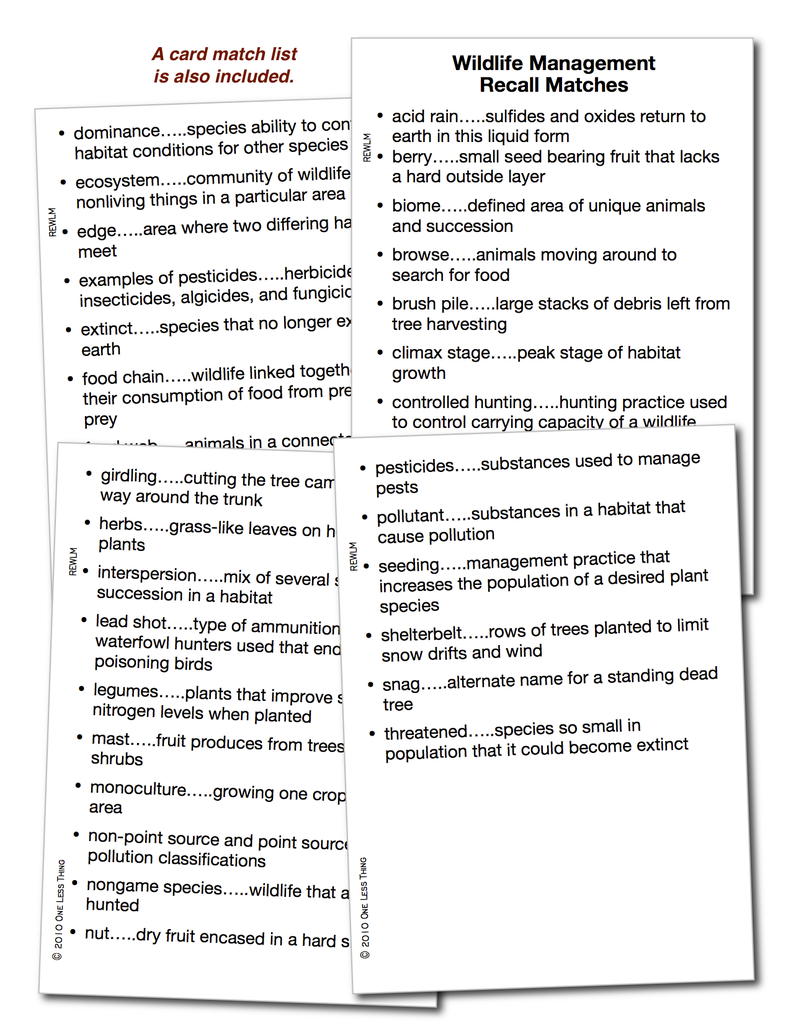 Wildlife Management, Unit Set - One Less Thing