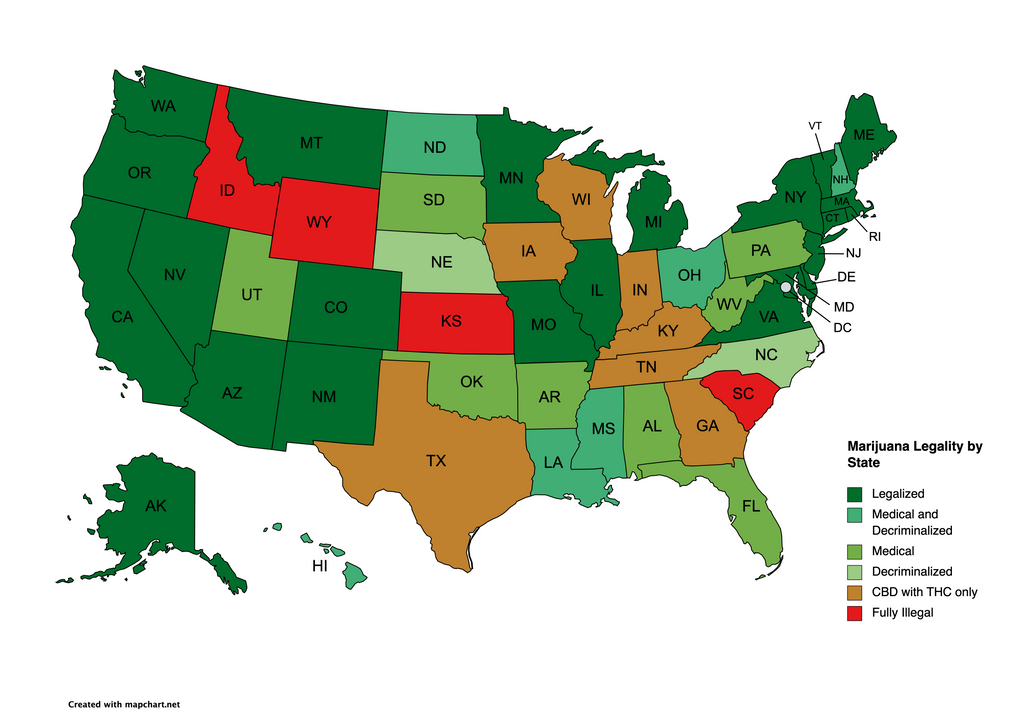 Map of cannabis laws in the United States