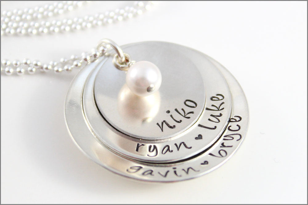 Personalized Stacked Grandma Necklace | Grandma Pearl Necklace ...