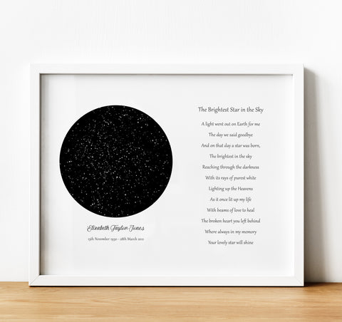 Personalised Memorial Gifts | The Night Sky Star Map Print