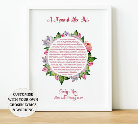 Personalised Nursery Decor | Song Lyric Print Naming Day Gifts