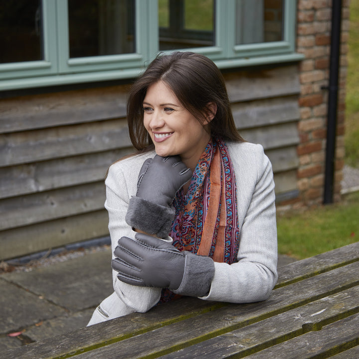 sheepskin cuff gloves stone