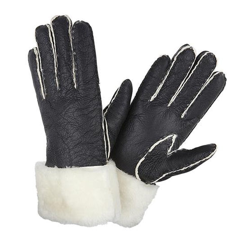 Womens Black Sheepskin Cuff Gloves
