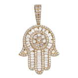 1 1/2" Hamsa Round & Baguette Cut Diamond Pendant 3.05ct 14K Yellow Gold - bayamjewelry