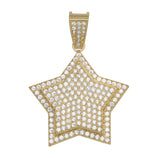 1 1/2" Iced Out CZ Star Pendant Solid 10K Yellow Gold - bayamjewelry