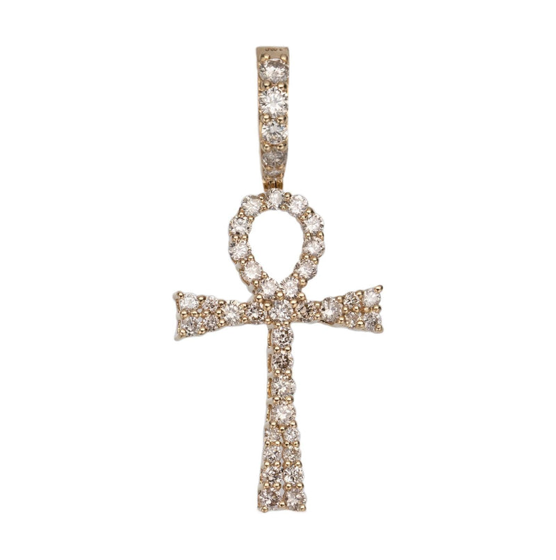 1 3/8" Ankh Cross Diamond Pendant 0.82ct 14K Yellow Gold - bayamjewelry