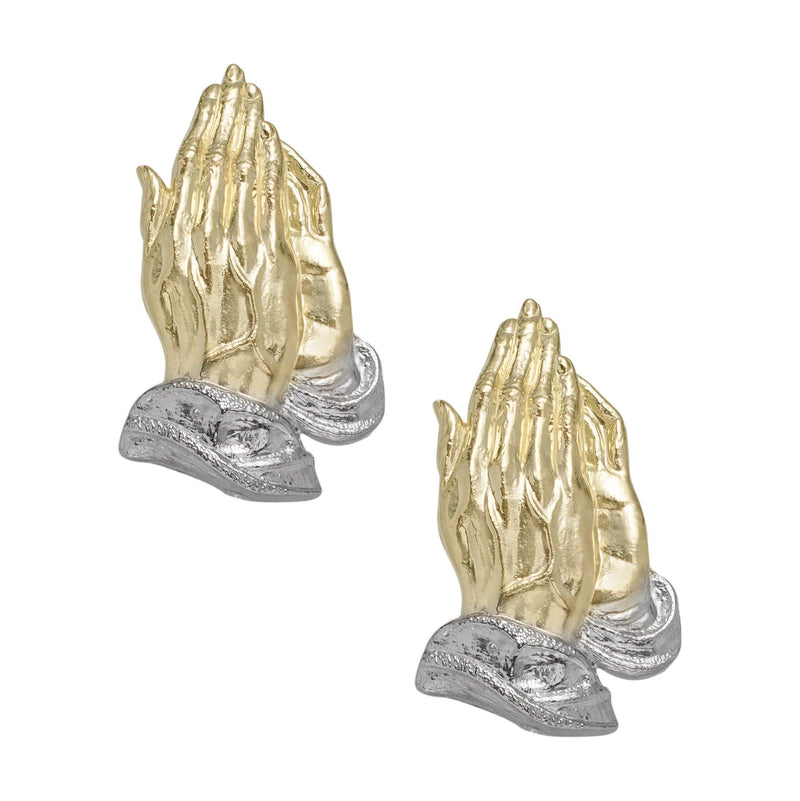 1" Women's Praying Hands Stud Earrings Solid 10K Yellow Gold - bayamjewelry