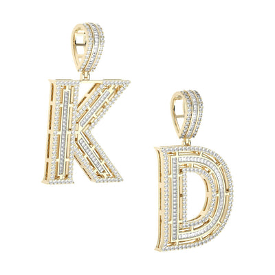 Picture of Baguette & Round Cut Diamond Cutout Initial Pendant 14K Yellow Gold