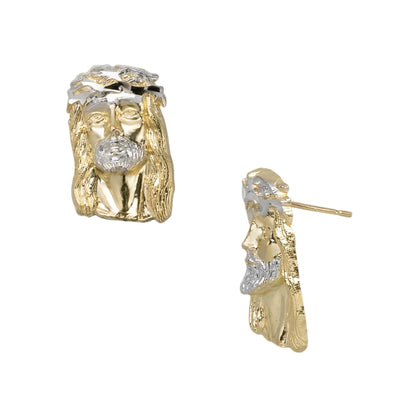 1/2" Women's Diamond Cut Jesus Stud Earrings Solid 10K Yellow Gold - bayamjewelry