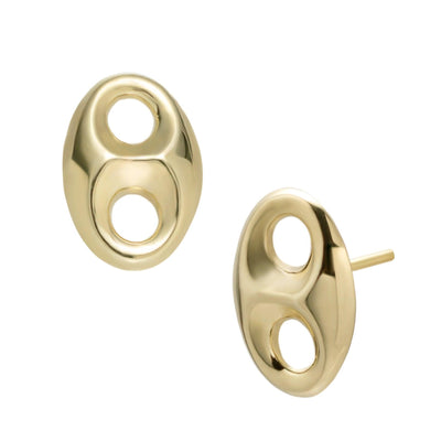 1/2" Women's Puffed Gucci Link Stud Earrings Solid 10K Yellow Gold - bayamjewelry