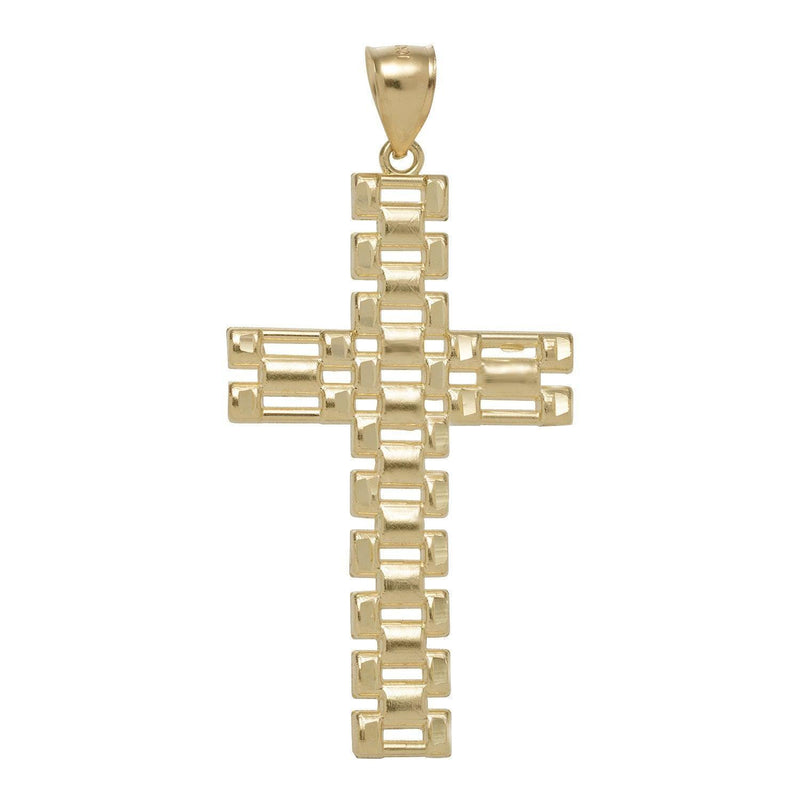 2 3/4" Rlx Railroad Cross Textured Pendant 10K Yellow Gold - bayamjewelry