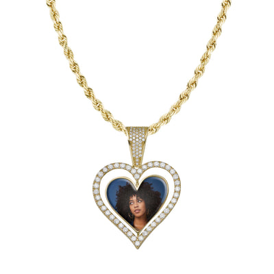 Picture of Women's CZ Heart Picture Memory Pendant & Chain Necklace Set 10K Yellow Gold
