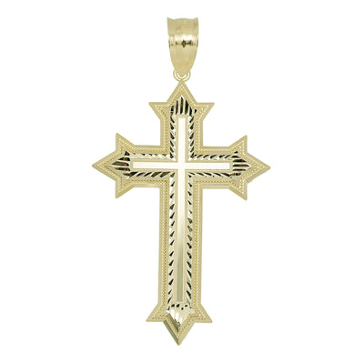 3 3/4" Diamond-Cut Cross Pendant Solid 10K Yellow Gold - bayamjewelry