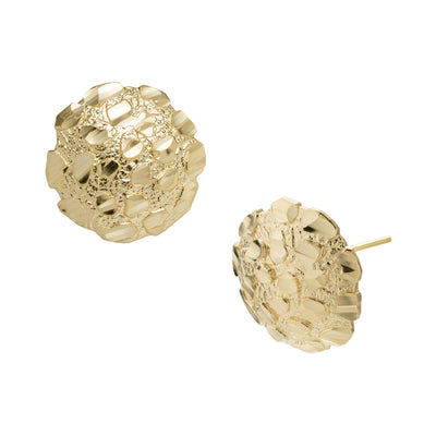 3/4" Women's Round Nugget Stud Earrings Solid 10K Yellow Gold - bayamjewelry