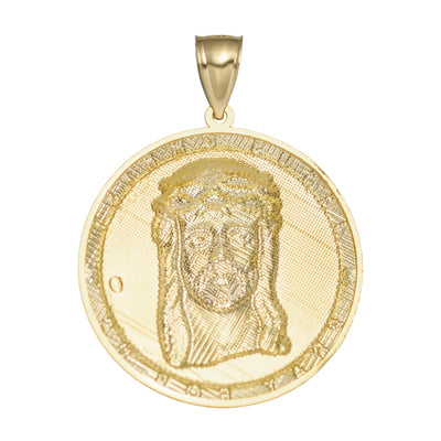 Picture of 1 3/8" Pray For Us Jesus Head Charm Pendant 10K Solid Yellow Gold