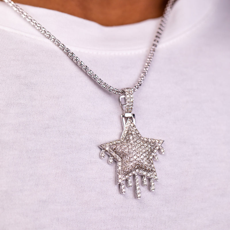 2" Framed Dripping Star Diamond Pendant 4.50ct 14K White Gold