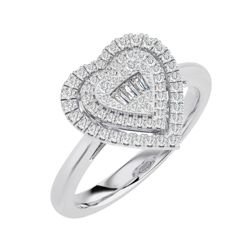 Women's Baguette & Round Cut Diamond Heart Engagement Ring 0.30ct 14K Gold