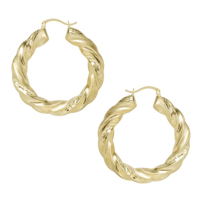 Picture of Diamond-Cut Twisted Hoop Earrings Real 10K & 14K Yellow Gold