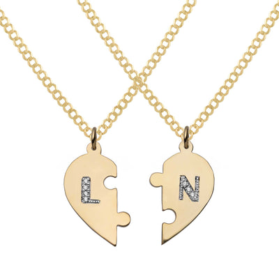 Picture of Couple's Diamond Heart Name Plate Necklace 14K Gold - Style 156