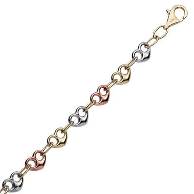 6mm Puffed Heart Shape Link Bracelet 10K Tri-Color Gold - bayamjewelry