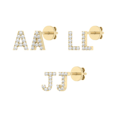 Picture of 1/4" Women's Diamond Initial Stud Earrings 14K Gold