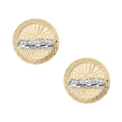 Picture of Round Diamond Cut Last Supper Stud Earrings Solid 10K Yellow Gold