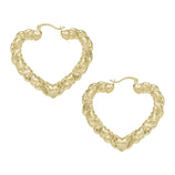 Picture of 1 1/2" Textured Graduated Heart Hoop Earrings 14K Yellow Gold