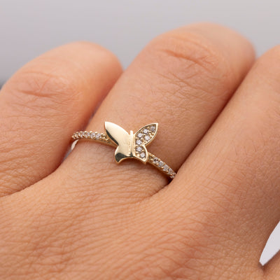 Picture of Minimalist CZ Butterfly Ring 10K Yellow Gold