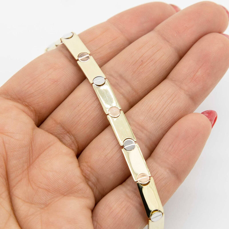 5.5mm Reversible Screw Link Design Bracelet 14K Tri-Color Gold