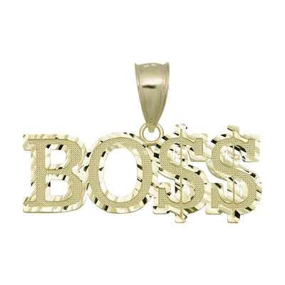 "Boss" Script Pendant 10K Solid Yellow Gold - bayamjewelry