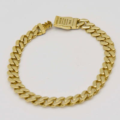 Picture of 7.5mm Monaco Chain Miami Cuban Link Bracelet CZ Lock 10K Yellow Gold