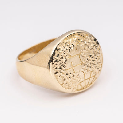 Picture of Diamond-Cut World Signet Ring Solid 10K Yellow Gold