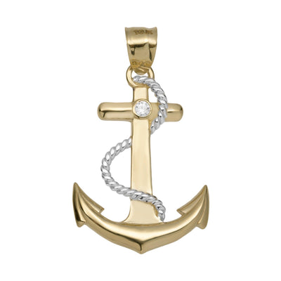 CZ Anchor Charm Pendant 10K Yellow Gold - bayamjewelry