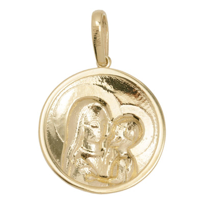 Diamond-Cut Mother & Child Medallion Pendant Solid 10K Yellow Gold - bayamjewelry