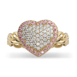 Picture of Women's CZ Puffed Heart Curb Link Ring 10K Yellow Gold