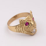 Picture of Textured Ruby Eyes & CZ Tiger Ring 10K Yellow Gold