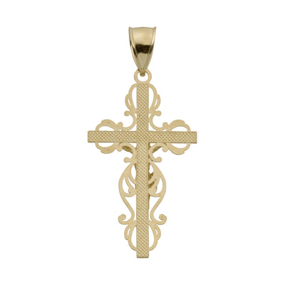 Filigree Cross Crucifix Jesus Pendant 10K Yellow Gold - bayamjewelry