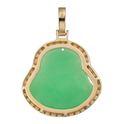 Jade Buddha Diamond Framed Pendant 14K Yellow Gold - bayamjewelry