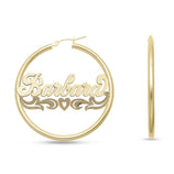 Ladies Script Name Plate Hoop Earrings 14K Gold - Style 106 - bayamjewelry