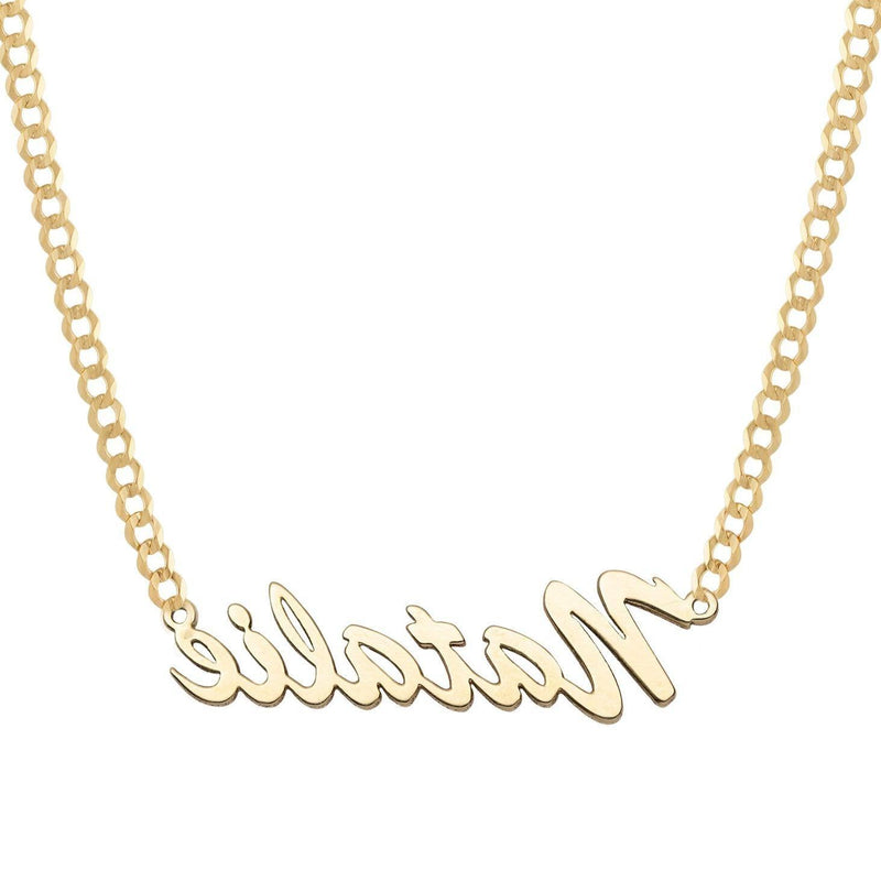 Ladies Script Name Plate Necklace 14K Gold - Style 85 - bayamjewelry