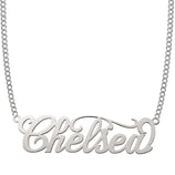 Ladies Script Name Plate Necklace 14K White Gold - Style 58 - bayamjewelry