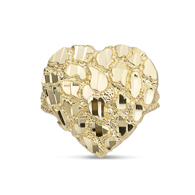 Large Nugget Heart Ring 10K Yellow Gold - bayamjewelry