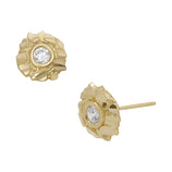 Medium Round Nugget Textured Bezel CZ Stud Earrings Solid 10K Yellow Gold - bayamjewelry