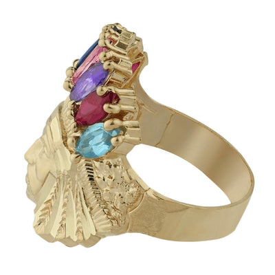 Men's Indian Chief Rainbow CZ Solid 10K Yellow Gold - bayamjewelry