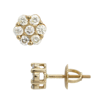 Women's Flower Cluster Diamond Stud Earrings 0.53ct 14K Yellow Gold - bayamjewelry