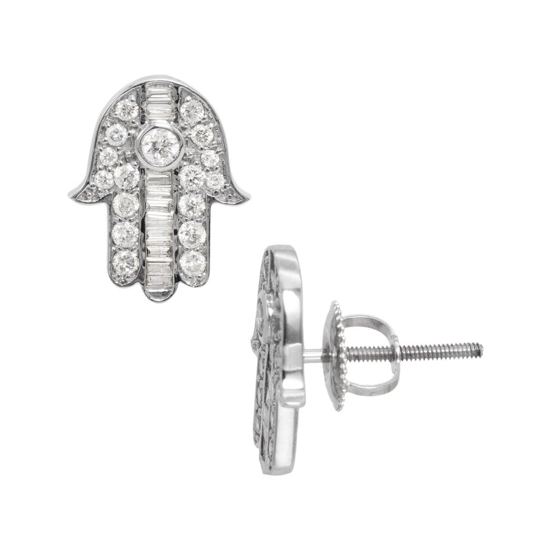 Women's Hamsa Diamond Stud Earrings 0.92ct 14K White Gold - bayamjewelry